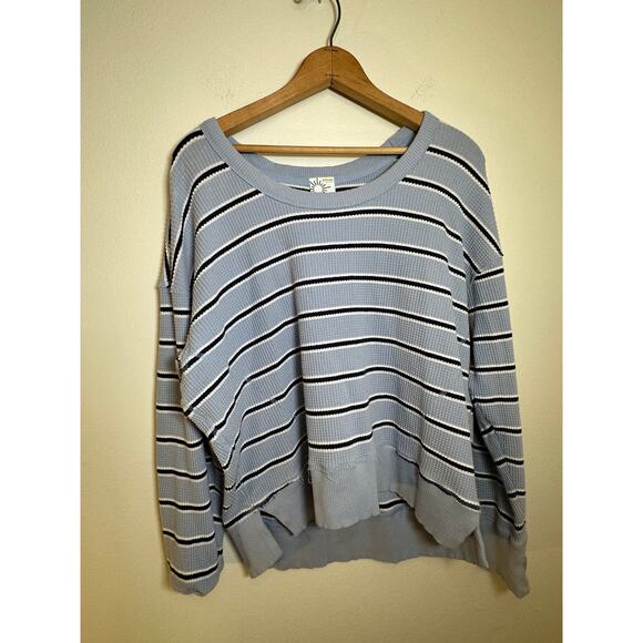 Offline by Aerie Waffle Knit Long Sleeve Top - Blue Stripes - Size Small - Picture 1 of 5